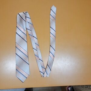 Marc de Paris Mens Tie 100 Polyester Tan Blue Stripe Formal Business Necktie